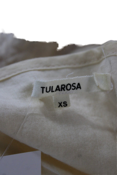 Tularosa Women Tunic Blouse Beige Cotton V-Neck Short Sleeve Boho Size XS