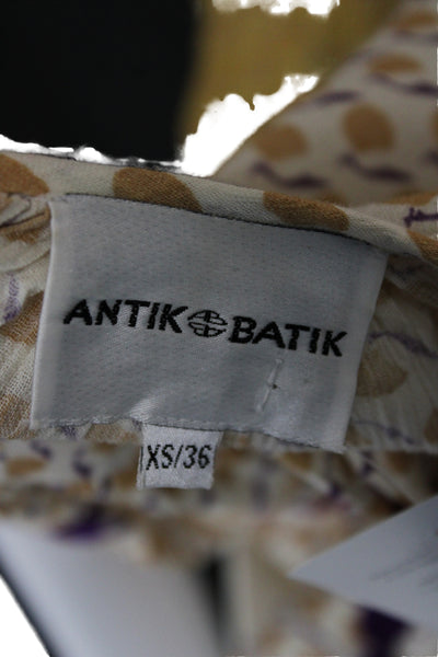 Antik Batik Women Kaftan Maxi Dress Beige Floral Round Neck Size XS