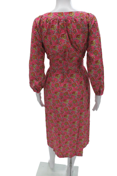 J Crew Womens Wrap Dress Pink Floral Cotton Long Sleeve Mid Calf Size XS
