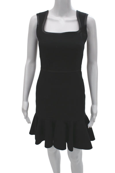 Cinq à Sept Women Black Sleeveless Square Neck Bodycon Dress Zip Size 2