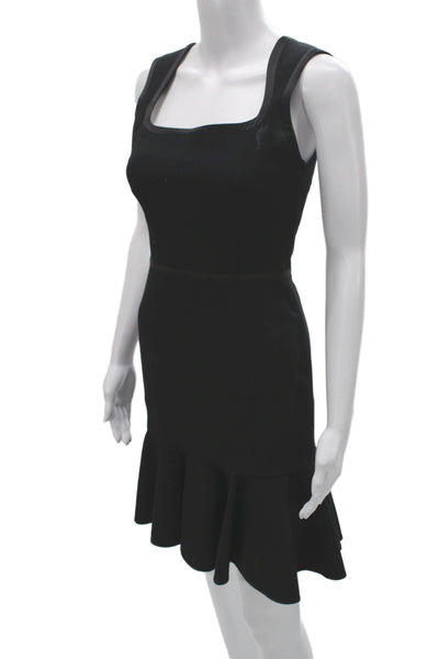 Cinq à Sept Women Black Sleeveless Square Neck Bodycon Dress Zip Size 2