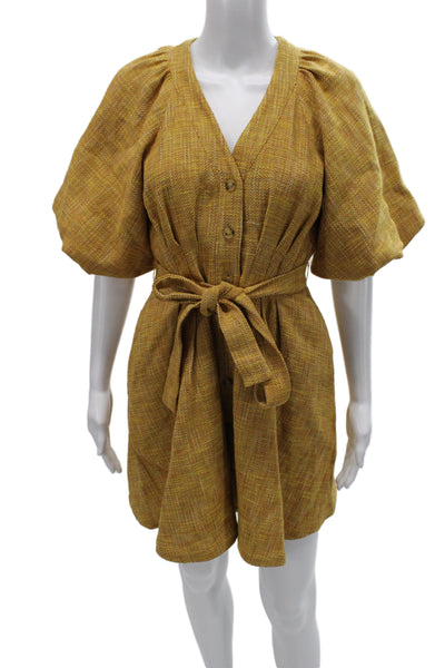 Shoshanna Womens Yellow Cotton Shirt Wrap Dress V-Neck Button Mini Size 0
