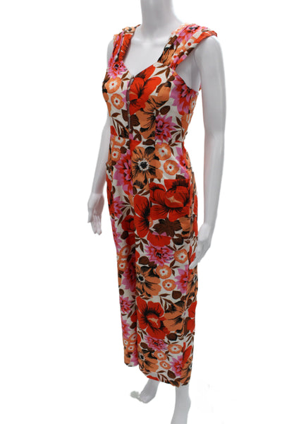 Alice McCall Womens Orange Floral V Neck Sleeveless Jumpsuit 70% Cotton Size 2