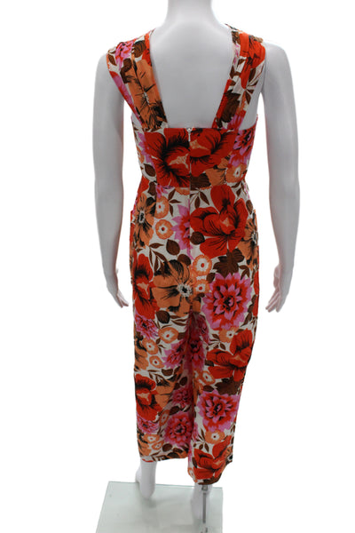Alice McCall Womens Orange Floral V Neck Sleeveless Jumpsuit 70% Cotton Size 2