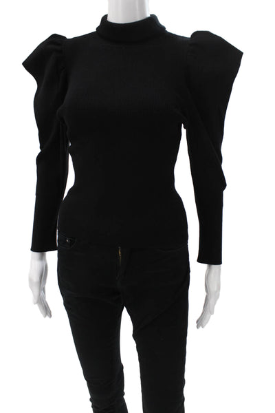 A.L.C. Womens Mock Neck Silk Blouse Black Long Sleeve Zip 80s Size M