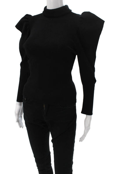 A.L.C. Womens Mock Neck Silk Blouse Black Long Sleeve Zip 80s Size M