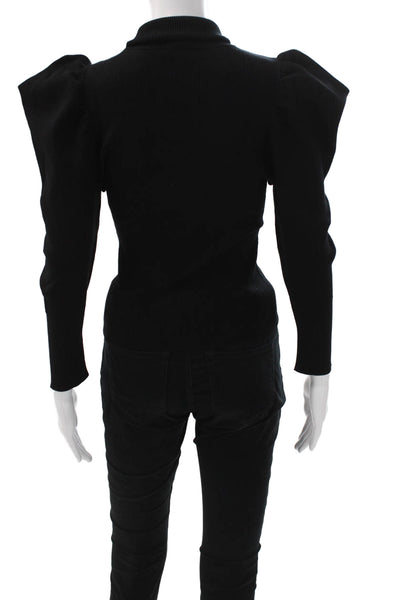A.L.C. Womens Mock Neck Silk Blouse Black Long Sleeve Zip 80s Size M