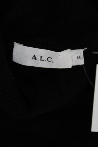 A.L.C. Womens Mock Neck Silk Blouse Black Long Sleeve Zip 80s Size M