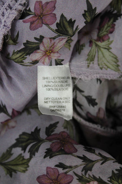 Intermix Womens Purple Silk V-Neck Floral Button Up Long Sleeve Blouse Size L