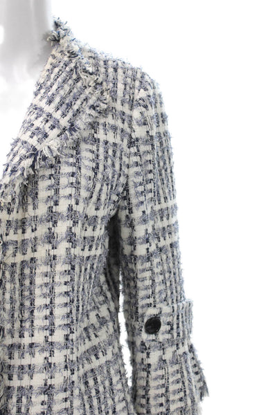 Lafayette 148 New York Women White Checked Collared 3/4 Sleeve Blazer Size 12