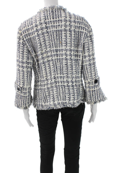 Lafayette 148 New York Women White Checked Collared 3/4 Sleeve Blazer Size 12