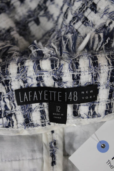 Lafayette 148 New York Women White Checked Collared 3/4 Sleeve Blazer Size 12