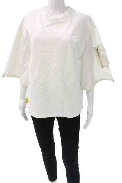 Meimeij Women Designer White Crew Neck Zip Short Sleeve T-Shirt Size 42