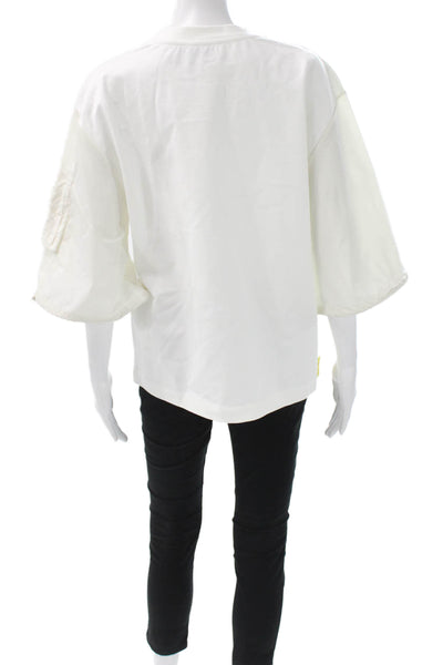 Meimeij Women Designer White Crew Neck Zip Short Sleeve T-Shirt Size 42