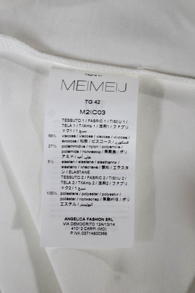 Meimeij Women Designer White Crew Neck Zip Short Sleeve T-Shirt Size 42