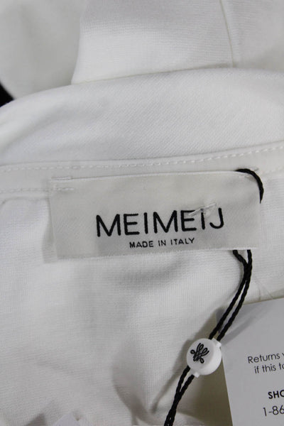 Meimeij Women Designer White Crew Neck Zip Short Sleeve T-Shirt Size 42