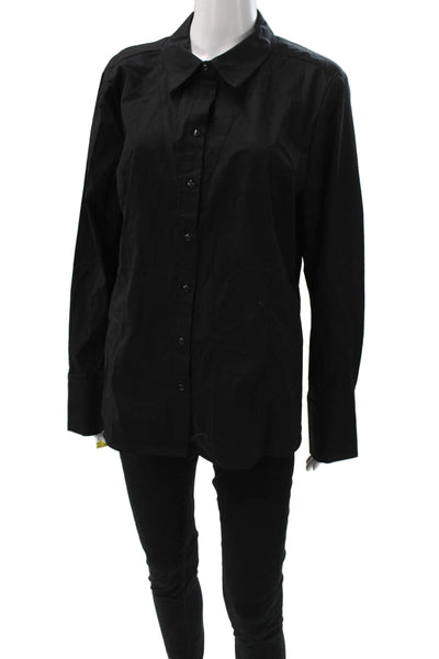 Renuar Womens Basic Collared Button-Up Long Sleeve Black Top Size XL