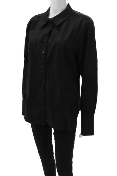 Renuar Womens Basic Collared Button-Up Long Sleeve Black Top Size XL