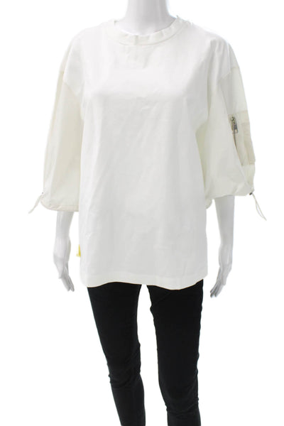 Meimeij Womens Basic T-Shirt White Cotton Crew Neck Short Sleeve Army Size 40