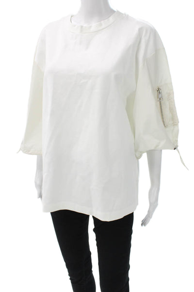 Meimeij Womens Basic T-Shirt White Cotton Crew Neck Short Sleeve Army Size 40