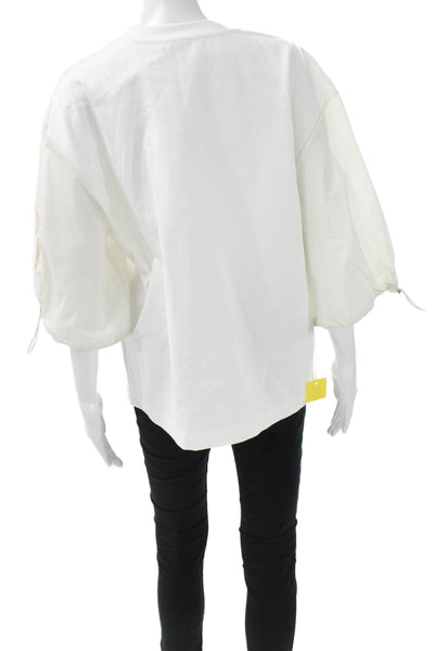 Meimeij Womens Basic T-Shirt White Cotton Crew Neck Short Sleeve Army Size 40