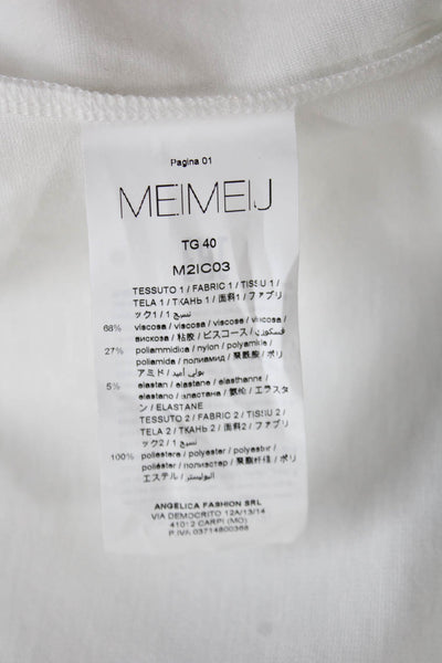 Meimeij Womens Basic T-Shirt White Cotton Crew Neck Short Sleeve Army Size 40