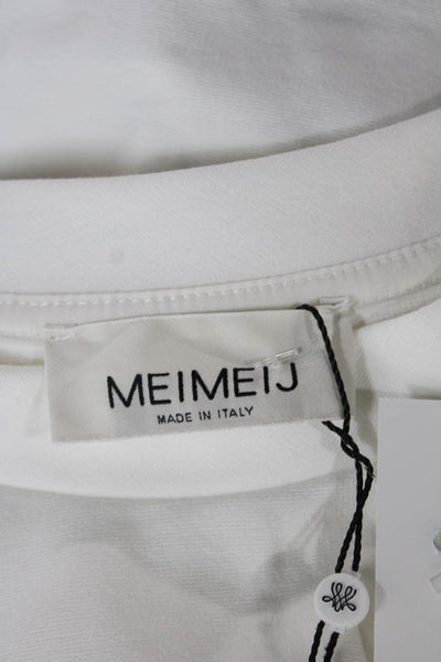 Meimeij Womens Basic T-Shirt White Cotton Crew Neck Short Sleeve Army Size 40