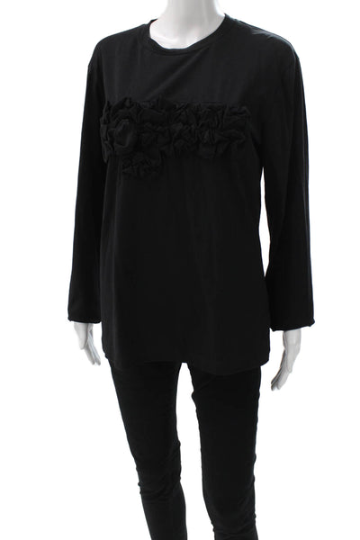 Meimeij Womens Tunic T-Shirt Black Long Sleeve Crew Neck Cotton Size 44