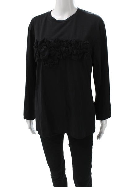 Meimeij Women Jersey Tunic Black Linen Crew Neck Long Sleeve Size 38