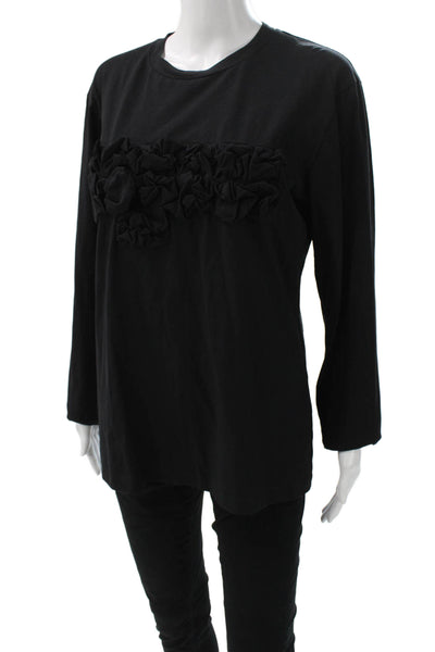 Meimeij Women Jersey Tunic Black Linen Crew Neck Long Sleeve Size 38