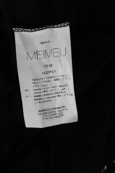 Meimeij Women Jersey Tunic Black Linen Crew Neck Long Sleeve Size 38