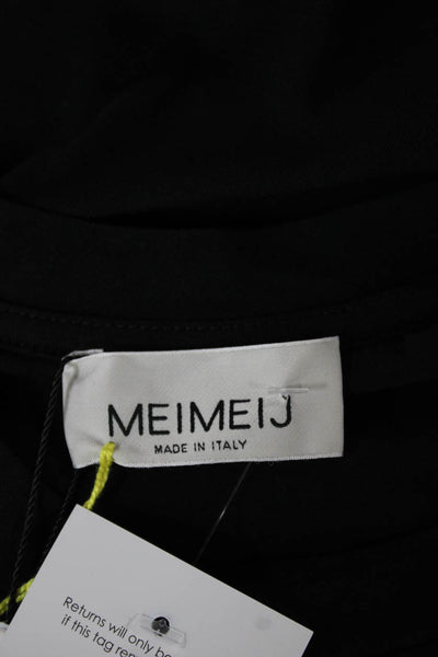 Meimeij Women Jersey Tunic Black Linen Crew Neck Long Sleeve Size 38