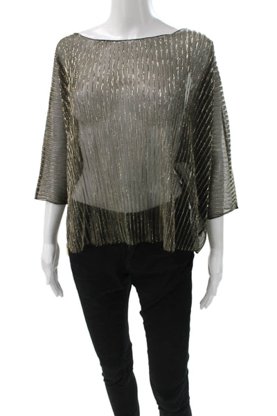 Sympli Women Black Striped Metallic Round Neck Blouse Size 4