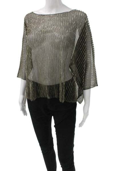 Sympli Women Black Striped Metallic Round Neck Blouse Size 4