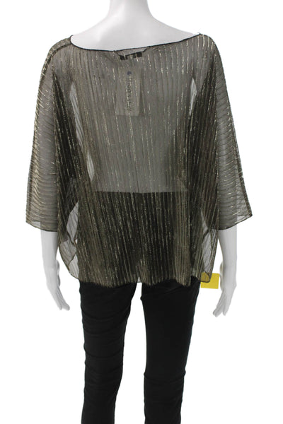 Sympli Women Black Striped Metallic Round Neck Blouse Size 4