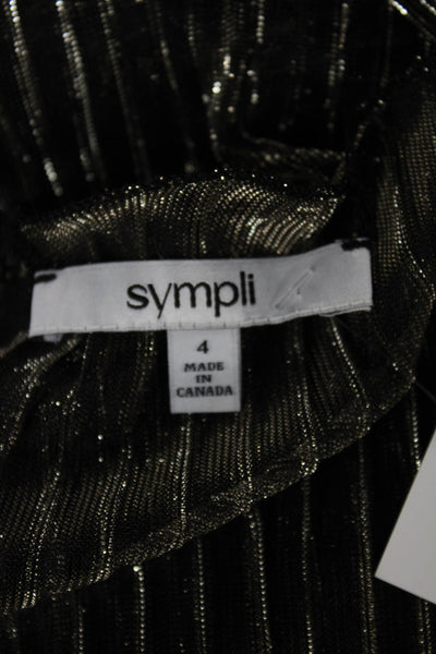 Sympli Women Black Striped Metallic Round Neck Blouse Size 4
