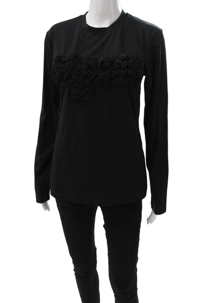 Meimeij Womens Basic Black Crewneck Longsleeve Tee Cotton Size 38