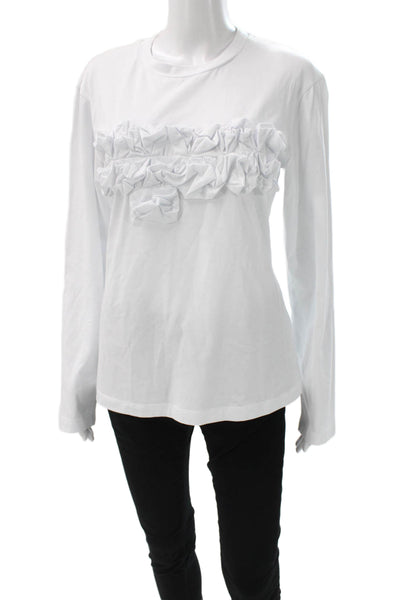 Meimeij Women Designer White Crew Neck Long Sleeve T-Shirt Size 40