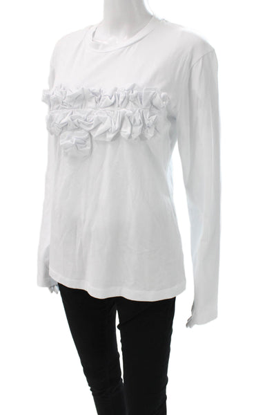 Meimeij Women Designer White Crew Neck Long Sleeve T-Shirt Size 40