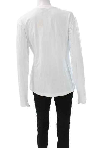 Meimeij Women Designer White Crew Neck Long Sleeve T-Shirt Size 40