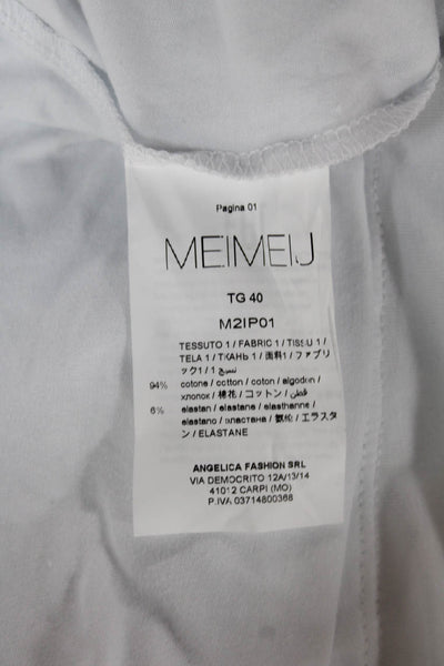 Meimeij Women Designer White Crew Neck Long Sleeve T-Shirt Size 40