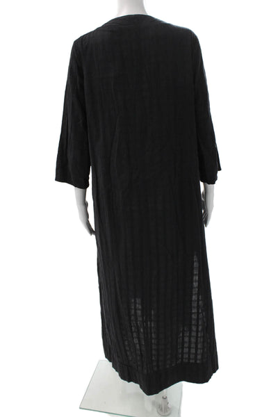 Pomander Place Women Kaftan Maxi Dress Black V-Neck Cotton Knee Size M