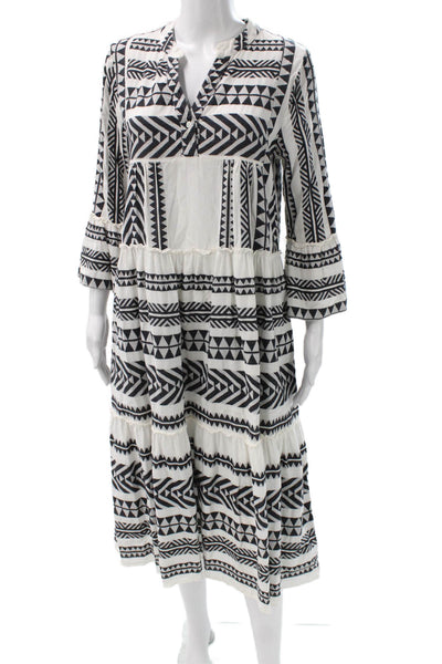 Muche Et Muchette Women Kaftan Dress Black V-Neck 3/4 Sleeve Size One Size
