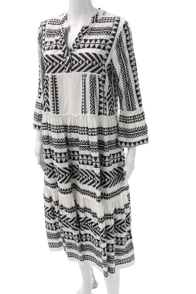 Muche Et Muchette Women Kaftan Dress Black V-Neck 3/4 Sleeve Size One Size