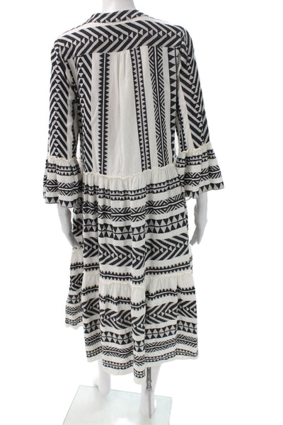 Muche Et Muchette Women Kaftan Dress Black V-Neck 3/4 Sleeve Size One Size