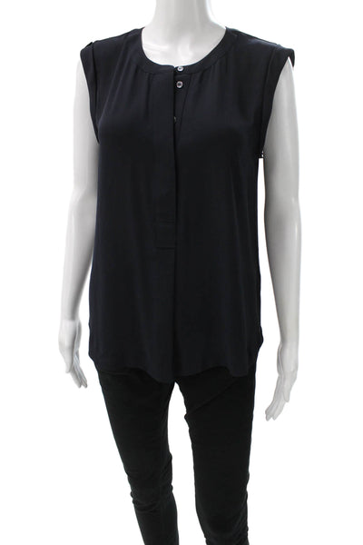 J Crew Womens Sleeveless Round Neck Button Up Basic Blouse Black Size 6