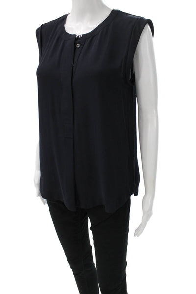 J Crew Womens Sleeveless Round Neck Button Up Basic Blouse Black Size 6