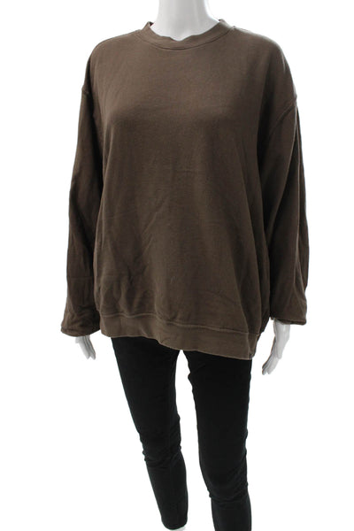 Set Unisex Pullover Sweatshirt Brown 100% Cotton Crew Neck Long Sleeve Size XL