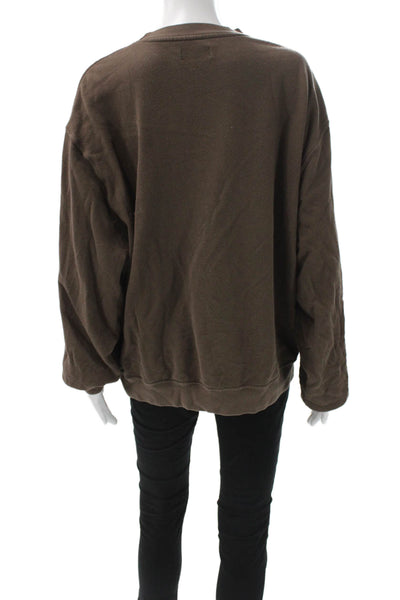 Set Unisex Pullover Sweatshirt Brown 100% Cotton Crew Neck Long Sleeve Size XL