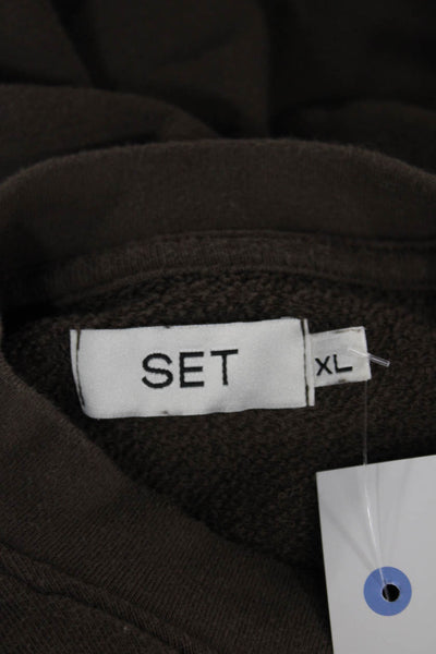 Set Unisex Pullover Sweatshirt Brown 100% Cotton Crew Neck Long Sleeve Size XL